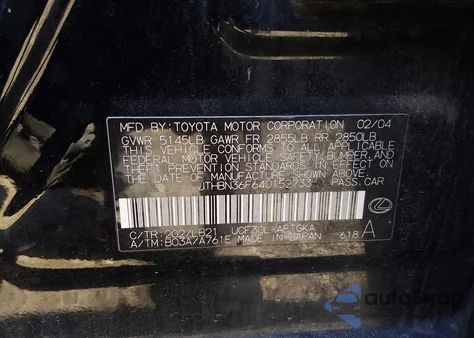 2004 Lexus Ls 430 from USA, damaged, VIN JTHBN36F640152733